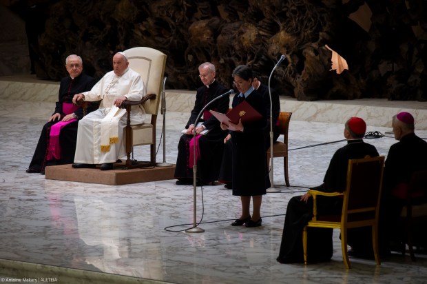 Pope Francis during his weekly general audience in Paul VI Hall at the Vatican.