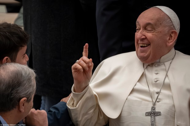 Pope Francis blesses faithful at the end of his weekly general audience