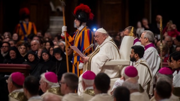 Pope Francis presides a mass for the Epiphany in Saint Peter's Basilica at the Vatican on January 6, 2024.