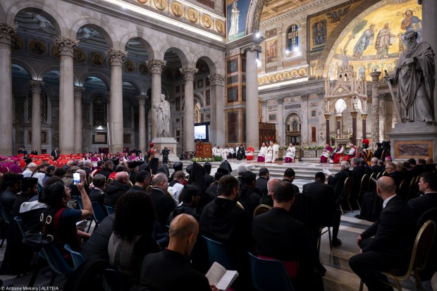 Pope Francis leads the vespers in the Roman Basilica of St. Paul Outside The Walls