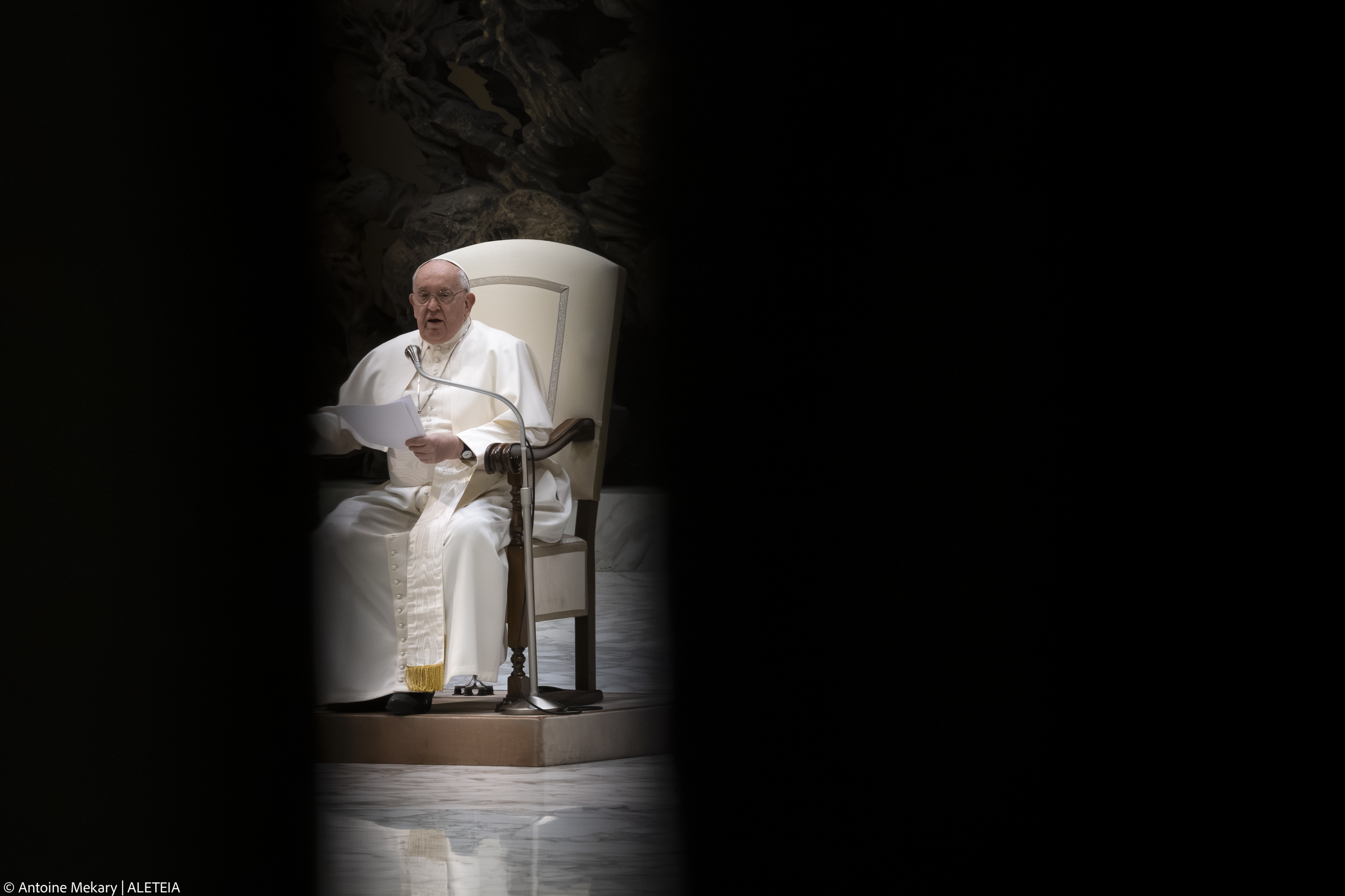 Pope Francis during his weekly general audience in Paul VI Hall at the Vatican on February 07 2024