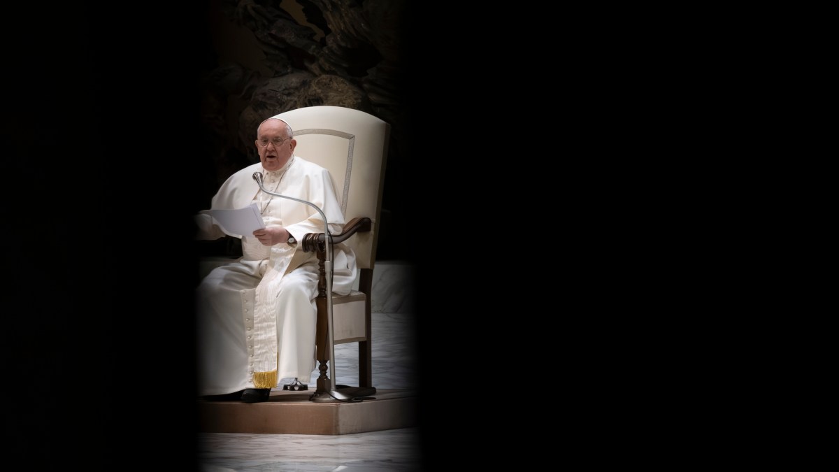Pope Francis during his weekly general audience in Paul VI Hall at the Vatican on February 07 2024