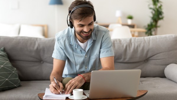 Man happy to attend online class