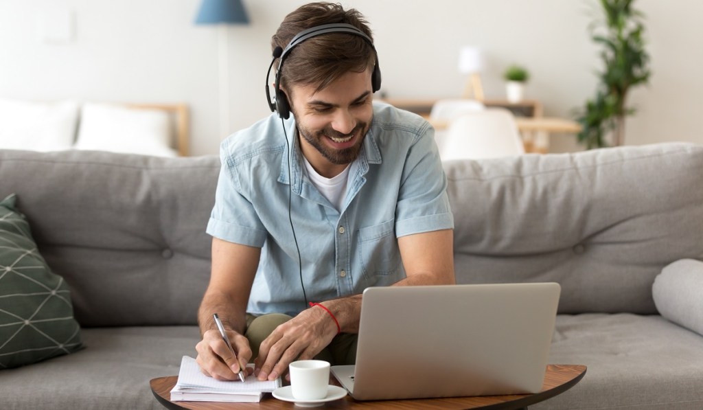Man happy to attend online class