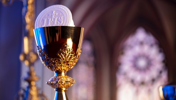 First Holy Communion ceremony. Place for typography