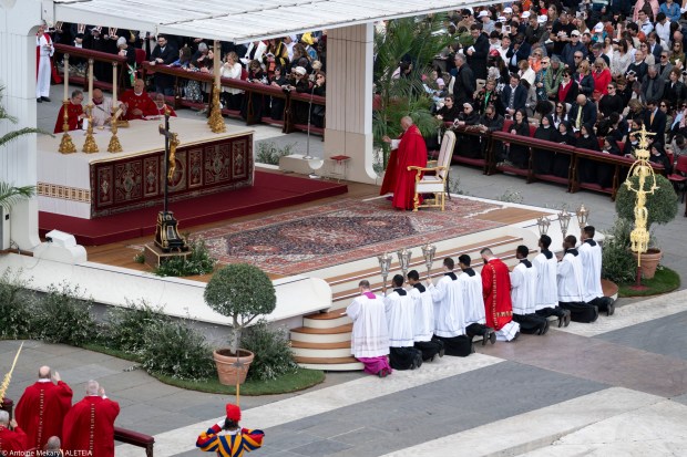 Pope Francis presides the Palm Sunday mass at St Peter's square in the Vatican on March 24, 2024