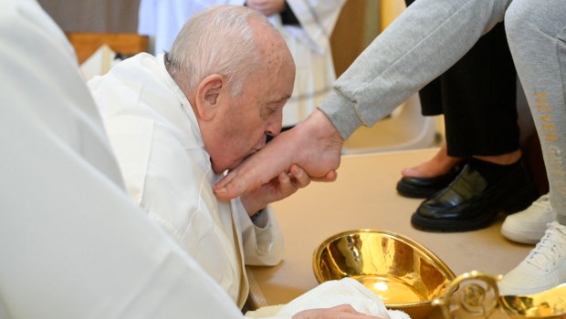 Pope Francis at the Rebibbia prison for women in Rome where he performed the "Washing of the Feet" of inmates during a private visit as part of Holy Thursday