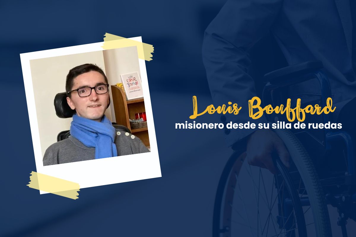 Edited image of Louis Bouffard, a missionary in a wheelchair