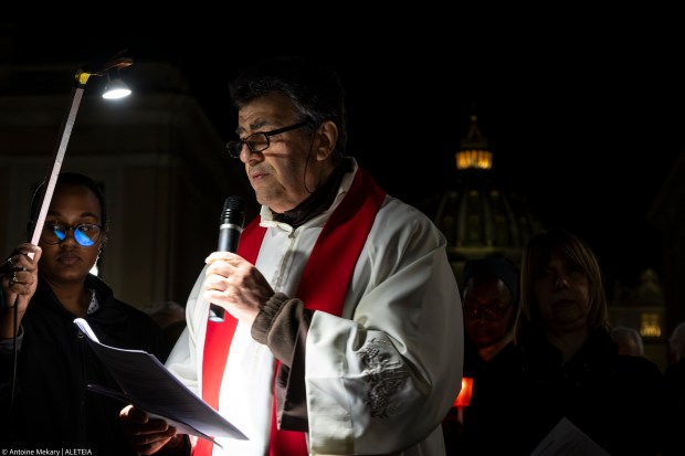 Via Crucis procession with torches organized by the Parish Sanctuary of Santa Maria in Traspontina near the Vatican