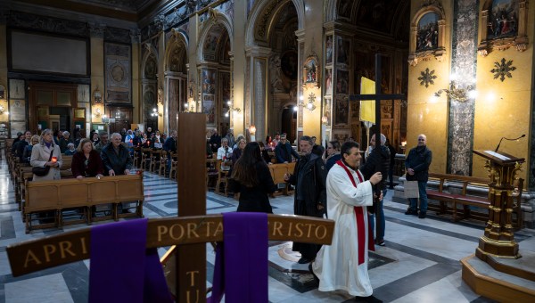 Via Crucis procession with torches organized by the Parish Sanctuary of Santa Maria in Traspontina near the Vatican