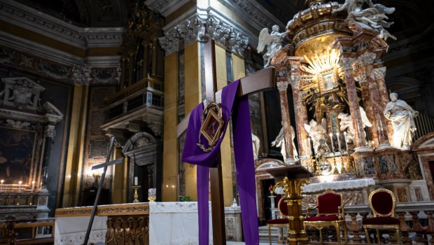 Via Crucis procession with torches organized by the Parish Sanctuary of Santa Maria in Traspontina near the Vatican