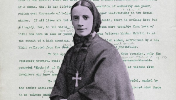 Mother Cabrini photo with photo of funeral sermon by Fr. Francis Kelley