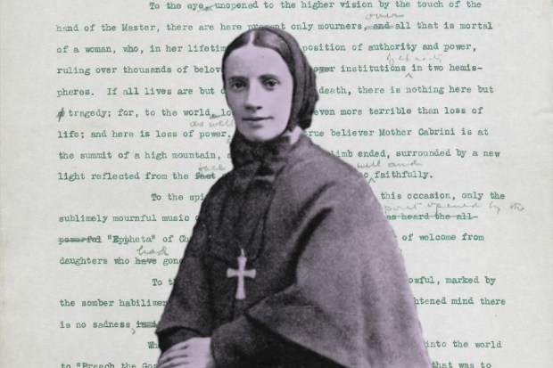 Mother Cabrini photo with photo of funeral sermon by Fr. Francis Kelley