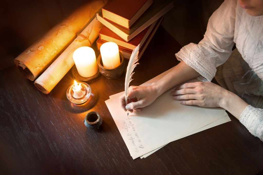 woman writting an old letter