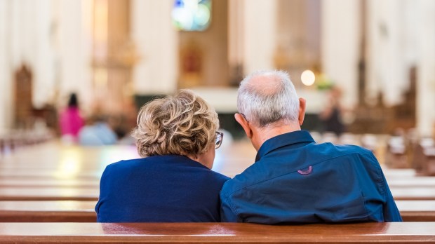 Old White Couple in Church