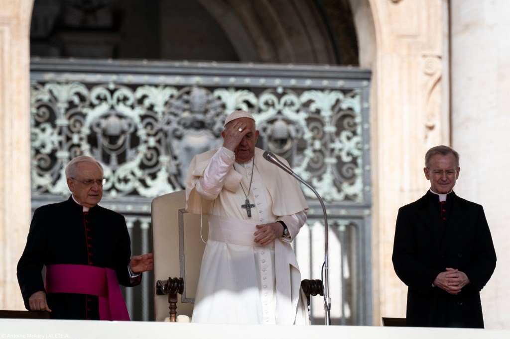 Pope Francis during his weekly general audience in St. Peter's square at the Vatican on April 17, 2024