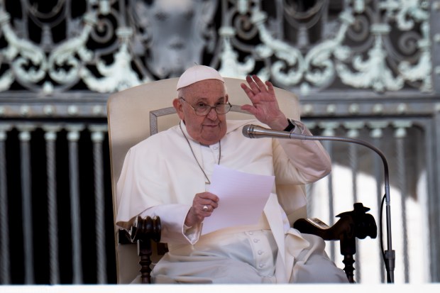 Pope Francis during his weekly general audience in St. Peter's square at the Vatican on April 17, 2024