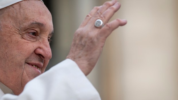 Pope Francis during his weekly general audience in St. Peter's square at the Vatican on April 03, 2024