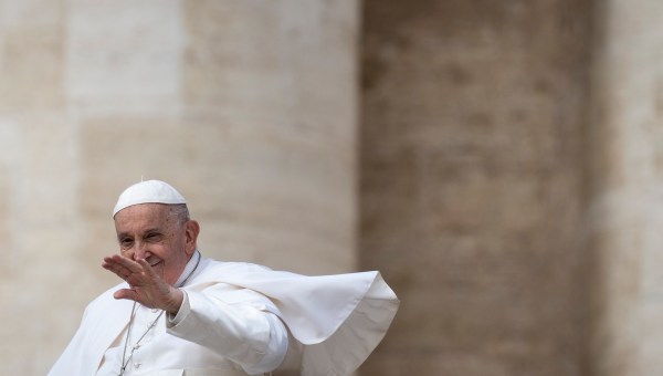 Pope Francis gets on the popemobile during the weekly general audience on April 10, 2024