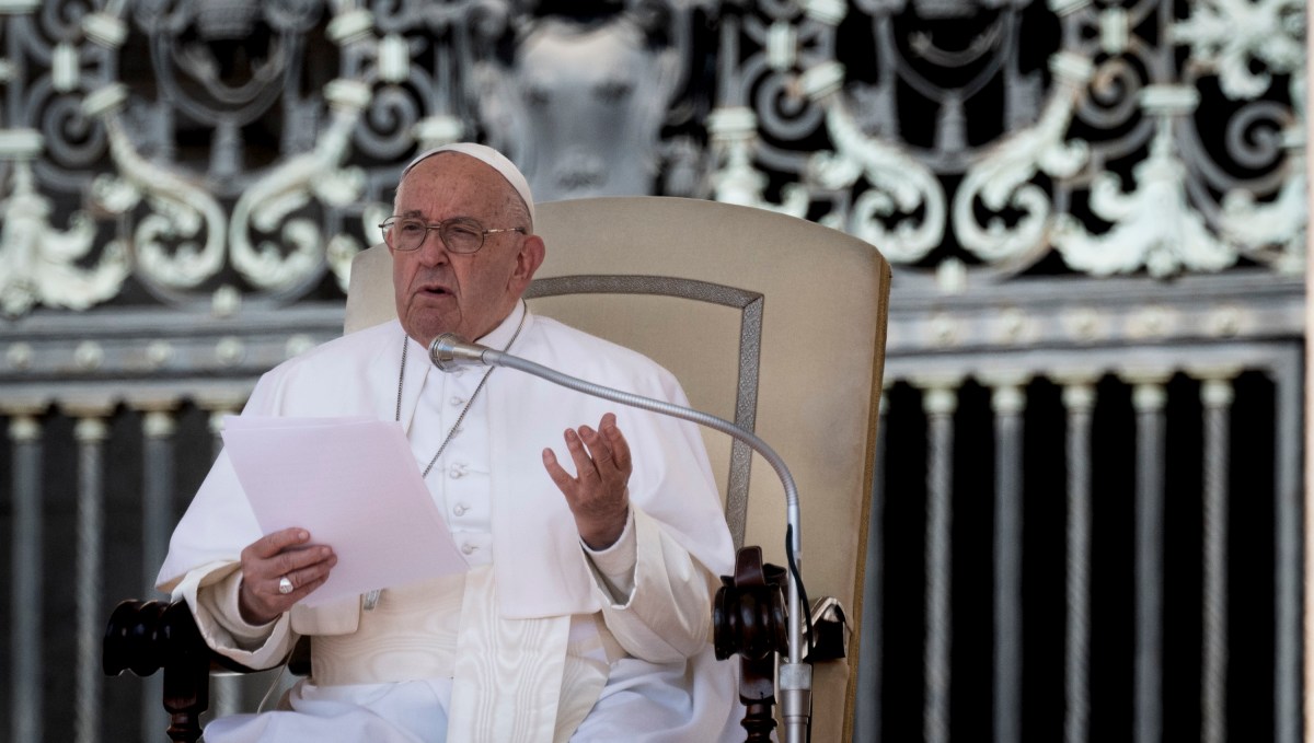 Pope Francis during his weekly general audience in St. Peter's square at the Vatican on May 15, 2024