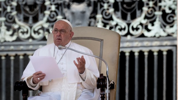 Pope Francis during his weekly general audience in St. Peter's square at the Vatican on May 15, 2024