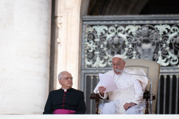 Pope Francis during his weekly general audience in St. Peter's square at the Vatican on May 29, 2024.