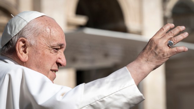 Pope Francis during his weekly general audience in St. Peter's square at the Vatican on May 22, 2024.
