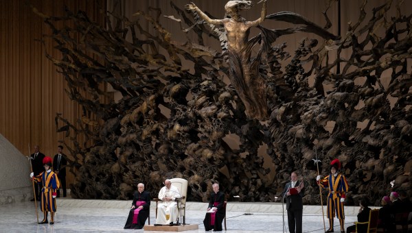 Pope Francis during his weekly general audience in Paul VI Hall at the Vatican on May 01, 2024