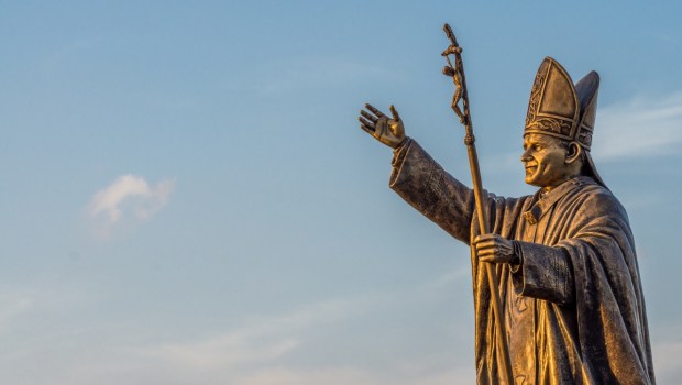 Statue of Pope John Paul II at the St. Thomas Mount National Shrine in Chennai shot during the golden hour