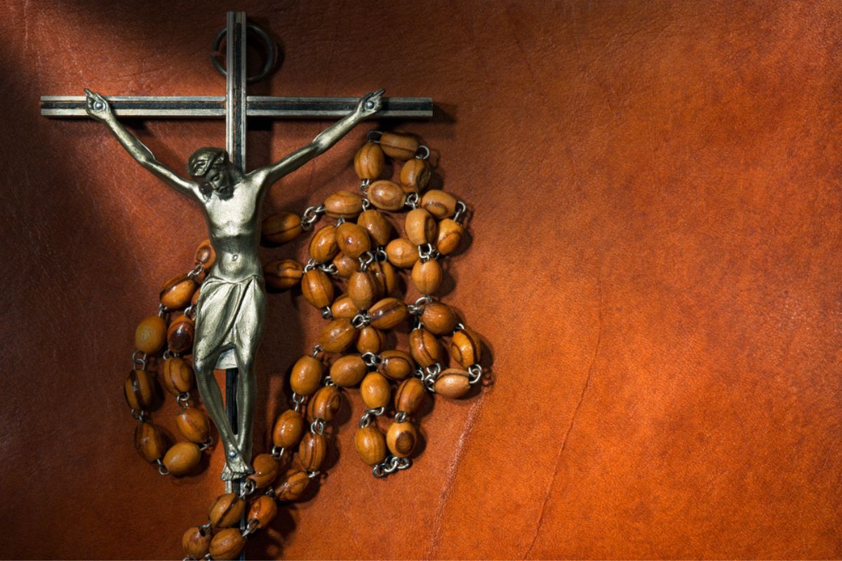 Close up of metal crucifix with Jesus
