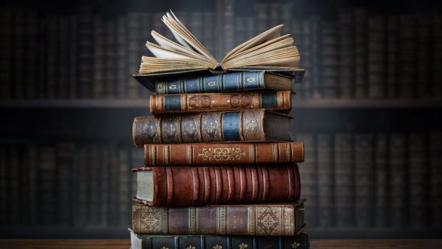 A pile of old books