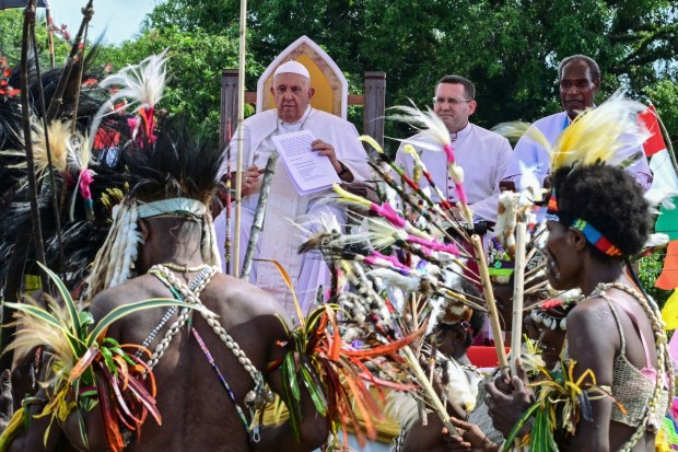 Pope Francis attends a meeting with Catholic faithful of the diocese of Vanimo in front of Holy Cross Cathedral in Vanimo, Papua New Guinea, on September 8, 2024.