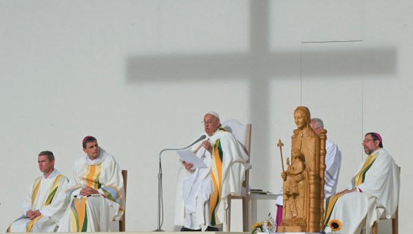 Pope Francis holds a holy mass at King Badouin stadium, in Brussels on September 29, 2024.