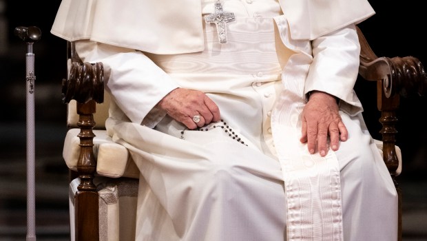 Pope Francis prays for the Rosary for Peace with members of the Synod Assembly in the basilica of Santa Maria Maggiore