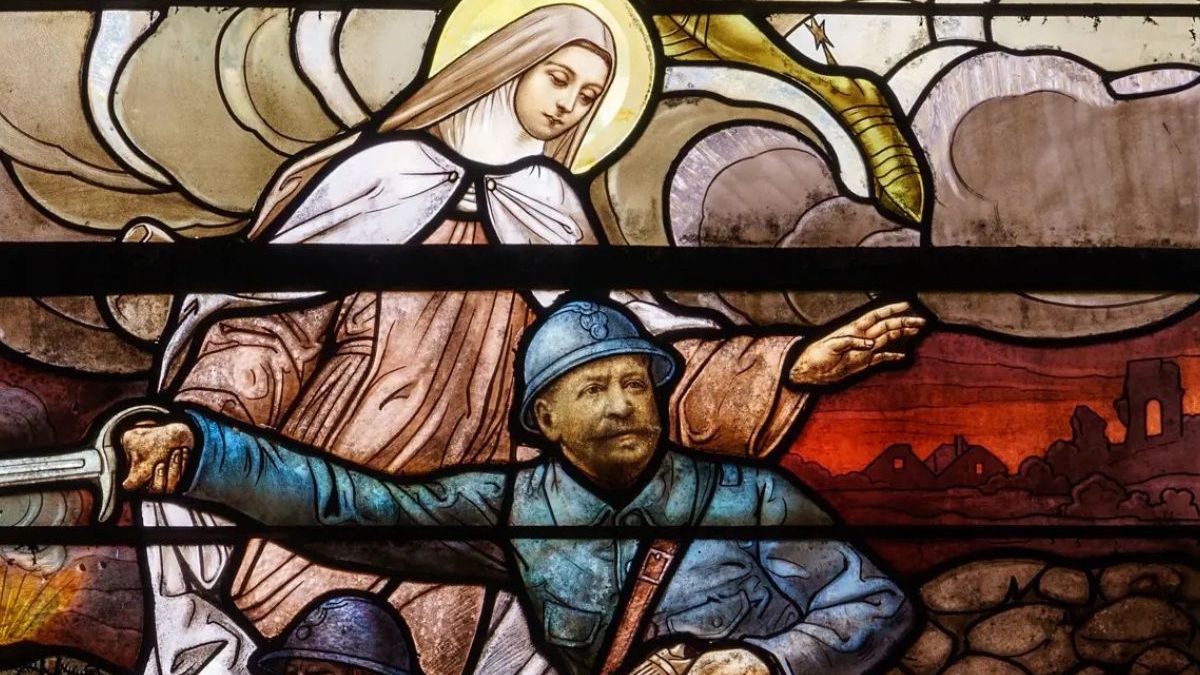 Vitrail, sainte Thérèse au milieu des poilus