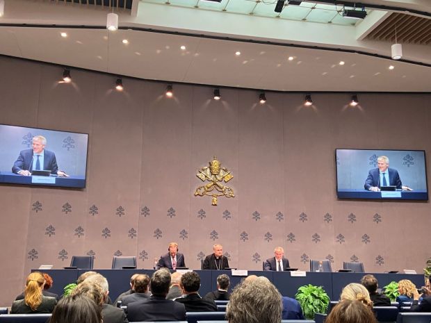 Press conference to present new artificial intelligence enhanced initiatives in St. Peter's Basilica in partnership with Microsoft.