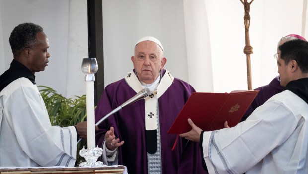 Pope Francis leads the All Souls' Day Papal Mass as part of the commemoration of all the faithful departed at the Laurentino cemetery in the south of Rome on November 2, 2024.