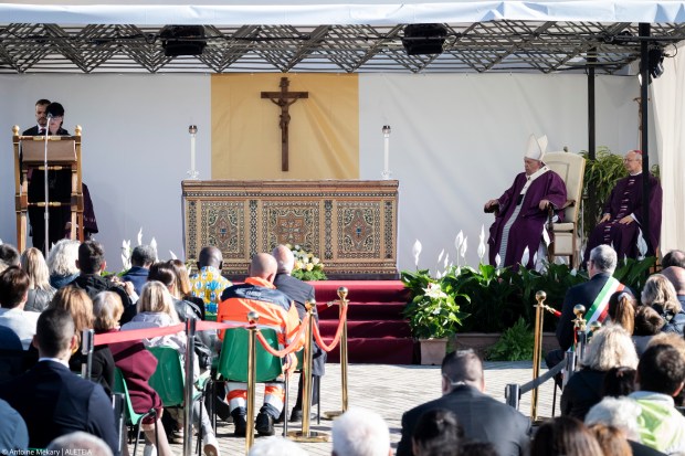 Pope Francis leads the All Souls' Day Papal Mass as part of the commemoration of all the faithful departed at the Laurentino cemetery in the south of Rome on November 2, 2024.