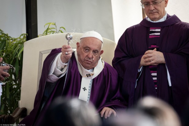 Pope Francis leads the All Souls' Day Papal Mass as part of the commemoration of all the faithful departed at the Laurentino cemetery in the south of Rome on November 2, 2024