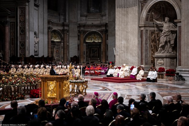 Pope Francis presides over the Christmas Eve mass at St Peter's Basilica in the Vatican on December 24, 2024.