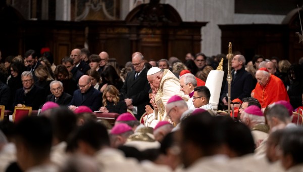 Pope Francis presides over the Christmas Eve mass at St Peter's Basilica in the Vatican on December 24, 2024.