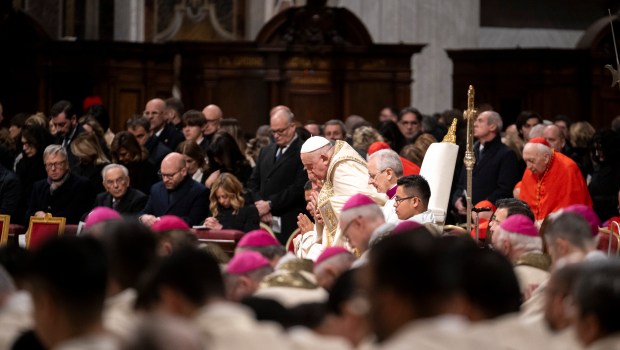 Pope Francis presides over the Christmas Eve mass at St Peter's Basilica in the Vatican on December 24, 2024.