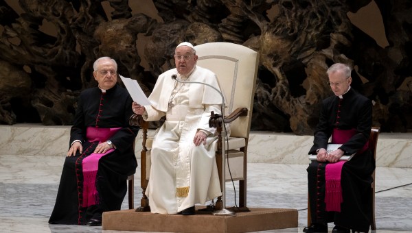 Pope Francis during his weekly general audience in Paul VI Hall at the Vatican on January 29, 2025.