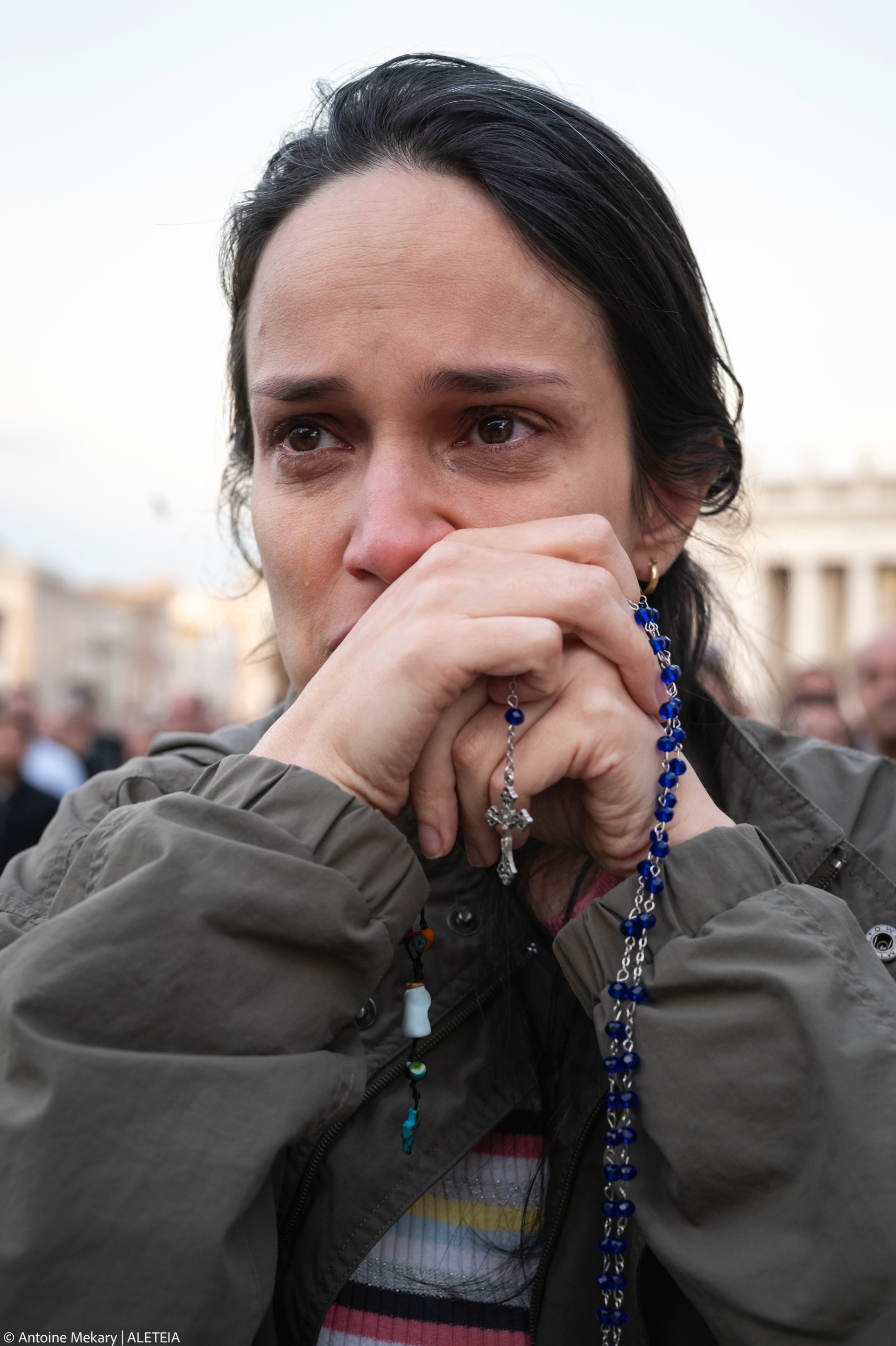 Devotees attend a Rosary in homage to Pope Francis following his death in Saint Peter's Square, the Vatican, on April 21, 2025