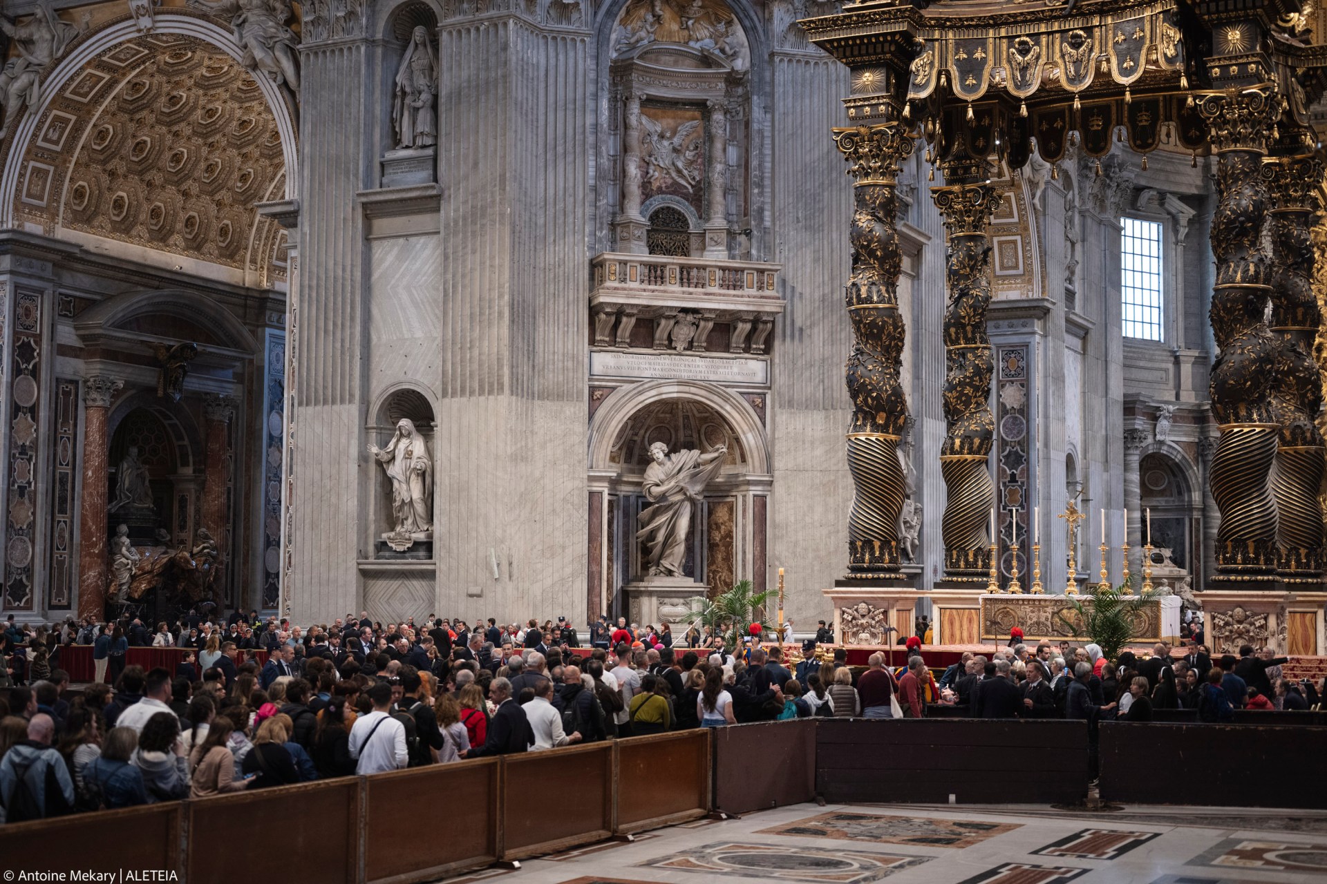 People queue at St Peter's Basilica to pay their respects to late Pope Francis as he lies in state in The Vatican, on April 24, 2025.