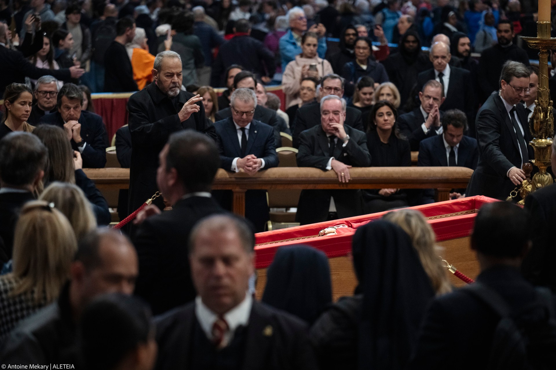 People pay their respects to late Pope Francis as he lies in state at St Peter's Basilica in The Vatican, on April 24, 2025.