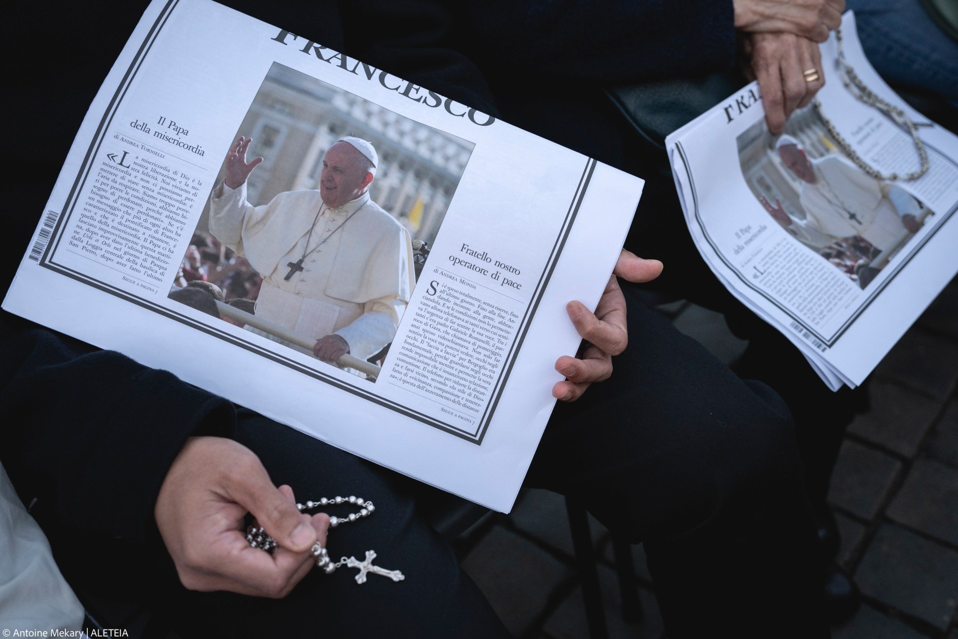 Faithful pray during the Rosary prayers in honor of Pope Francis
