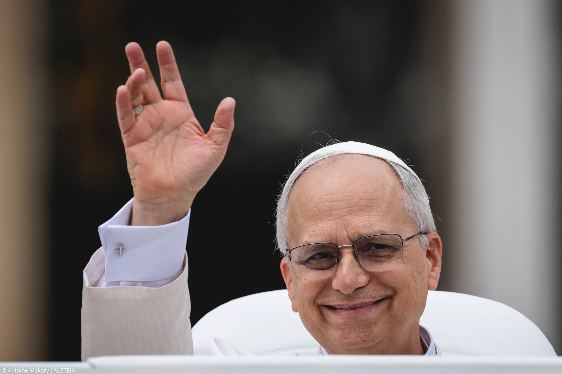 Pope Leo XIV is pictured at the end of his first weekly general audience at St Peter's Square in The Vatican on May 21, 2025.