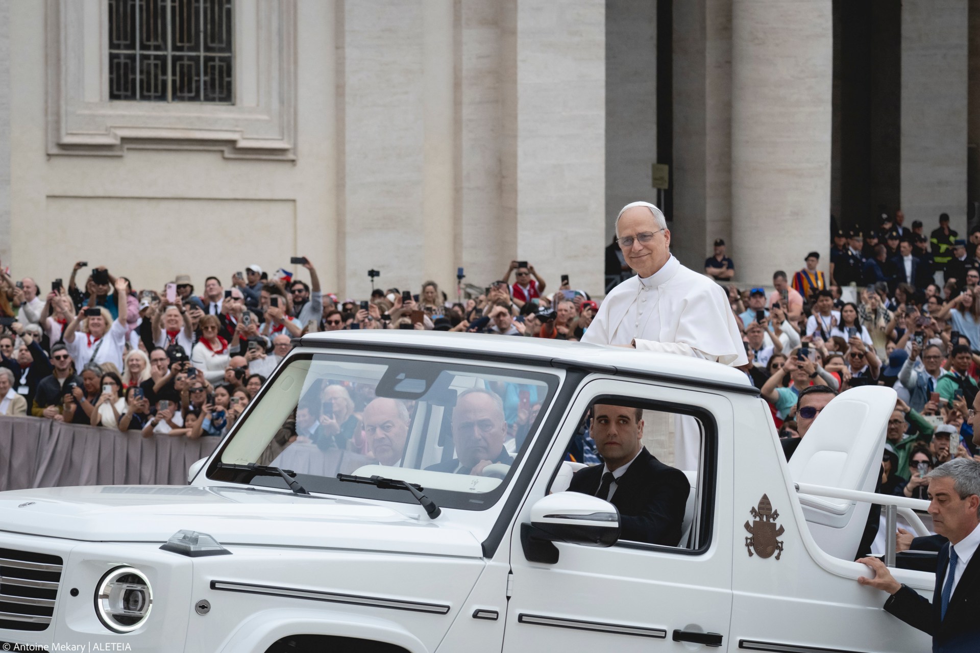 Pope Leo XIV during his first weekly General Audience in St. Peter’s Square, Vatican City, on May 21, 2025.