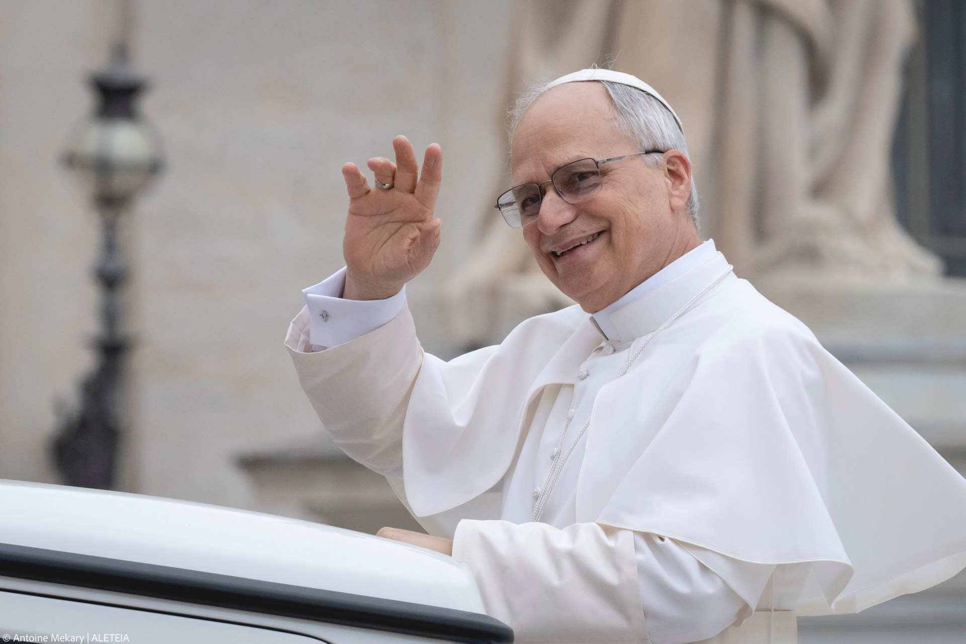 Pope Leo XIV during his first weekly General Audience in St. Peter’s Square, Vatican City, on May 21, 2025.